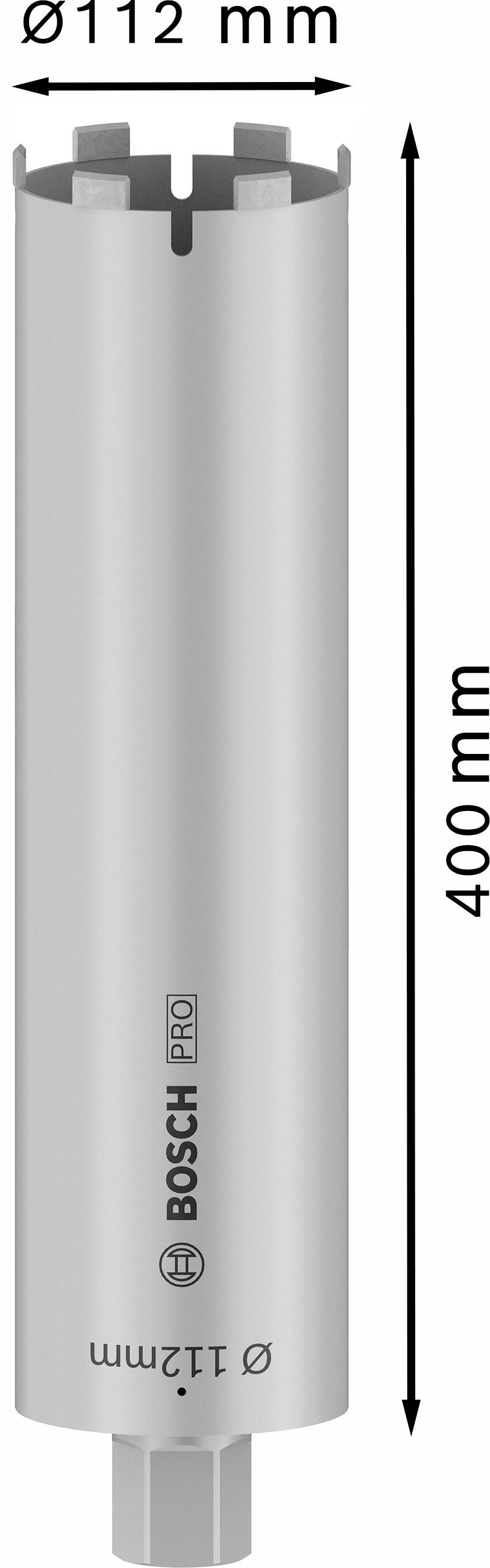 Foret cylindrique Bosch Pro, Argent, Longueur 400 mm, Diamètre 112 mm, adapté aux applications robustes.
