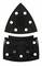 Plateau de ponçage pour un outil multifonction, composé de deux accessoires noir, triangulaires et rectangulaires, munis de trous de fixation.