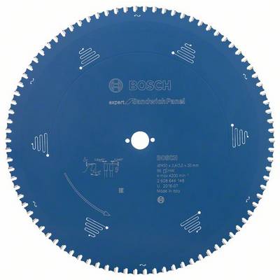 Lame de scie circulaire avec revêtement bleu, marque Bosch, avec dents pour couper des matériaux composites, diamètre 240 mm.