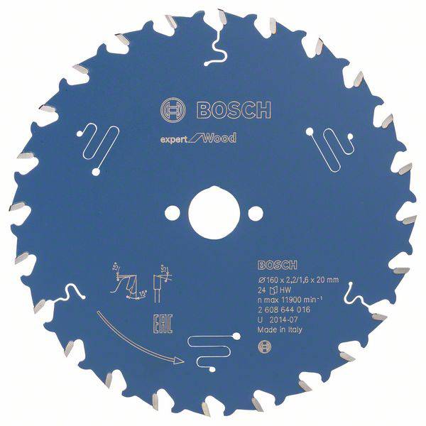 Bosch Accessories Expert for Wood 2608644016 Lame de scie circulaire 160 x 20 x 1.6 mm Nombre de dents: 24 1 pc(s)