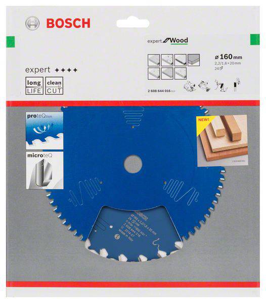 Lame de scie circulaire Bosch avec disque bleu. Accent mis sur la longévité et la coupe précise. Adapté pour le bois.