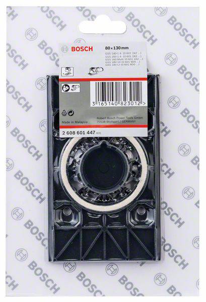 Emballage d'une brosse métallique Bosch, ronde, dimensions 80 x 130 mm. Numéro de produit : 2 608 601 447. Fabriqué en Malaisie.
