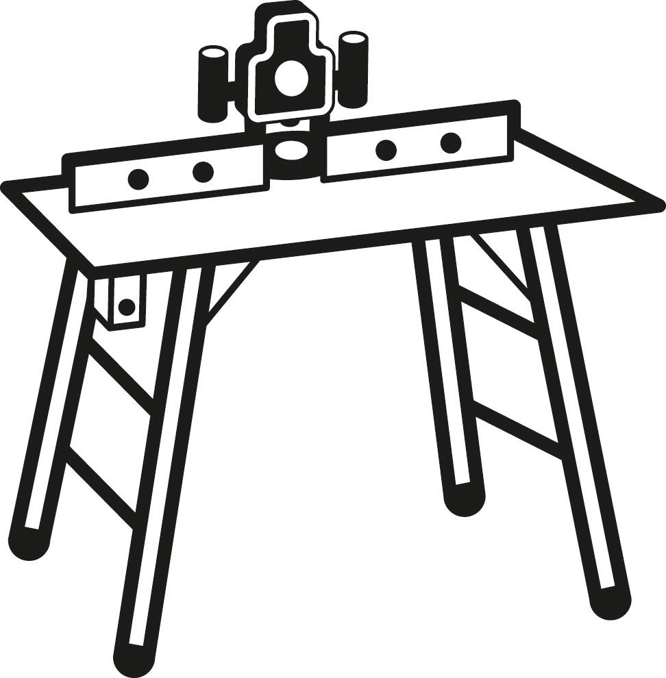 Un schéma représentant une table de fraisage avec une fraise insérée et des rails parallèles sur un bâti stable.