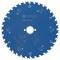 Lame de scie circulaire Bosch pour le bois, avec surface bleue et dents de coupe ondulées le long du bord.
