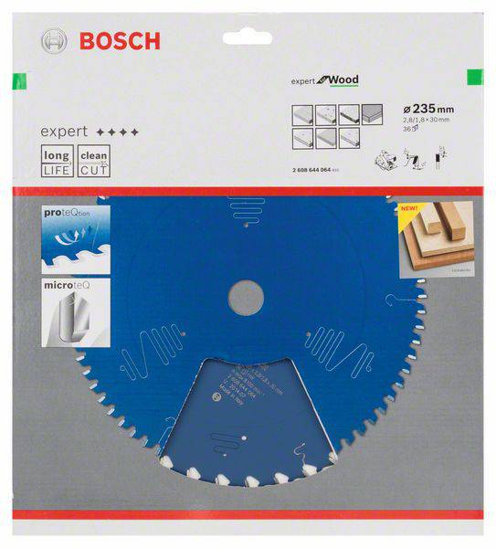 'Lame de scie circulaire Bosch pour bois, Ø 235 mm, 36 dents. Longue durée de vie et coupe propre. Adaptée aux scies sur table.'