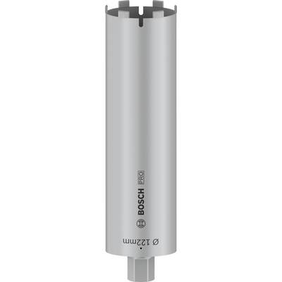 Couronne de forage argentée de Bosch, diamètre 122 mm, adaptée au béton et à la maçonnerie, convenant aux applications professionnelles.