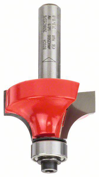 Un fraiseur rouge et argenté avec une pointe en métal et une inscription sur le manche. Utilisé pour fraiser le bois afin de créer des bords décoratifs.