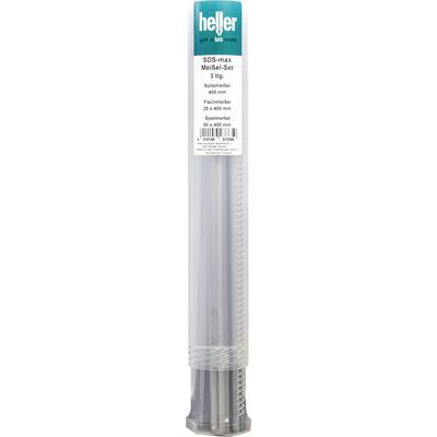 Emballage cylindrique transparent étiqueté « SDS-max Meißel-Set » avec un ensemble de 3 ciseaux de 400 mm, présenté verticalement dans un tube transparent.