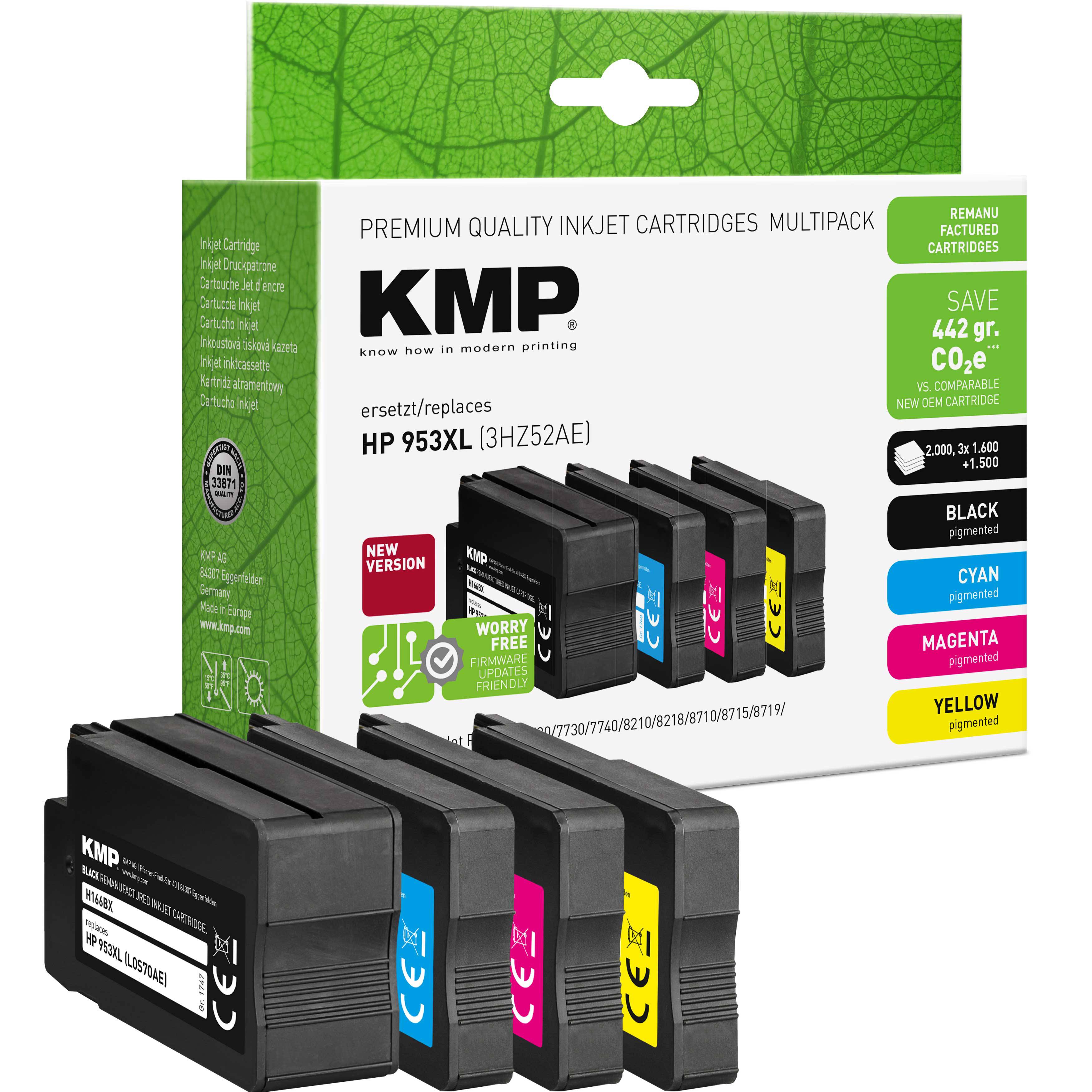 KMP Encre remplace HP 953XL compatible pack bundle noir, cyan, magenta, jaune H166VX 1747,4005
