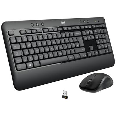Clavier et souris sans fil avec récepteur USB de 'Logi'. Le clavier dispose de touches multimédia. Souris ergonomique. Idéal pour le bureau.