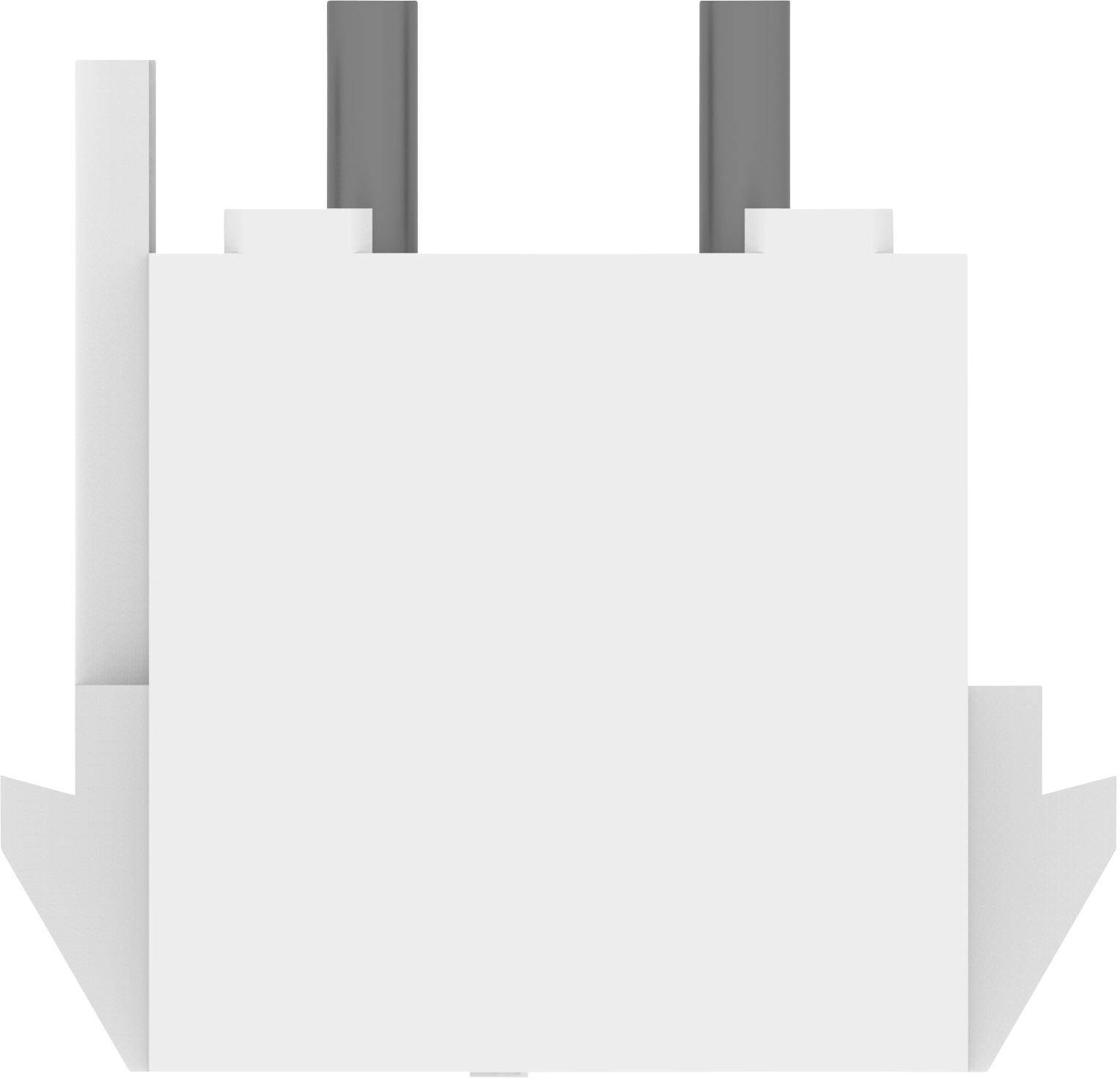 Un objet blanc rectangulaire avec deux montants gris verticaux en haut.