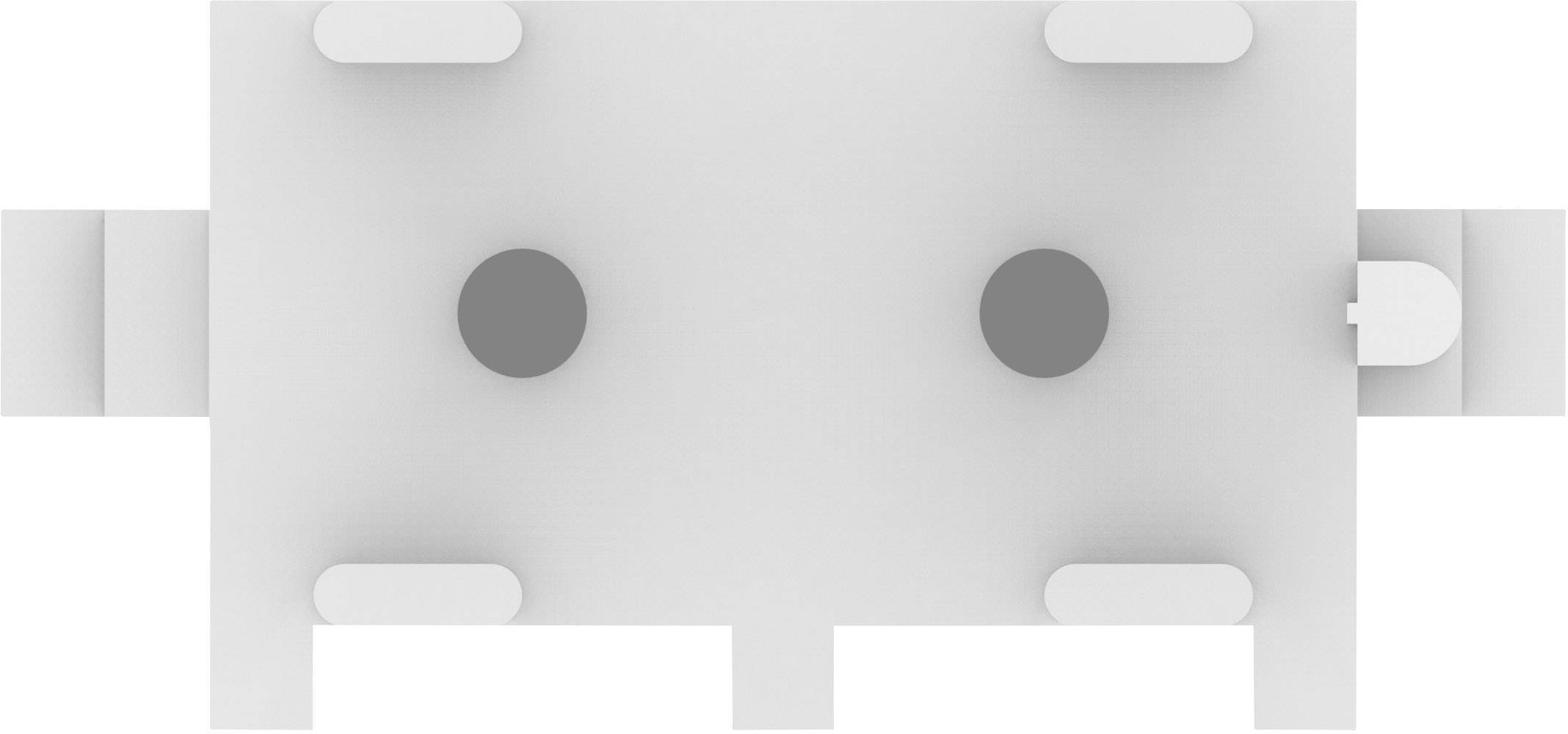 Deux cercles gris sur un fond rectangulaire blanc, présentant une petite encoche en haut à droite et des reliefs sur les côtés.