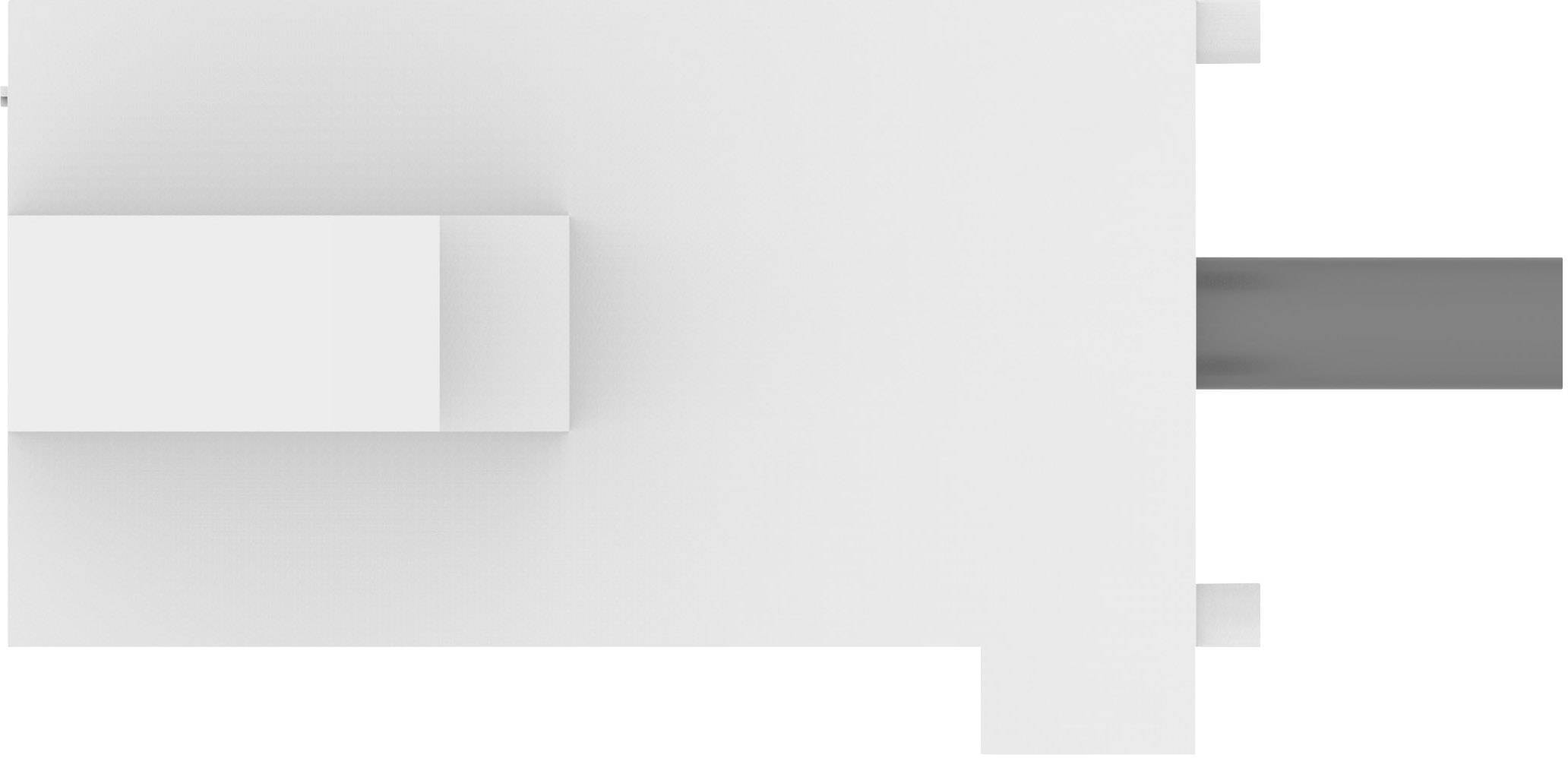 Structure rectangulaire blanche avec une bande horizontale grise sur la droite. Design simple et minimaliste.