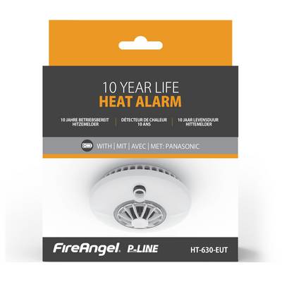 Emballage d'un détecteur de chaleur FireAngel P-Line, modèle HT-630-EUT, avec une durée de vie de batterie de 10 ans, intégrant la technologie Panasonic.