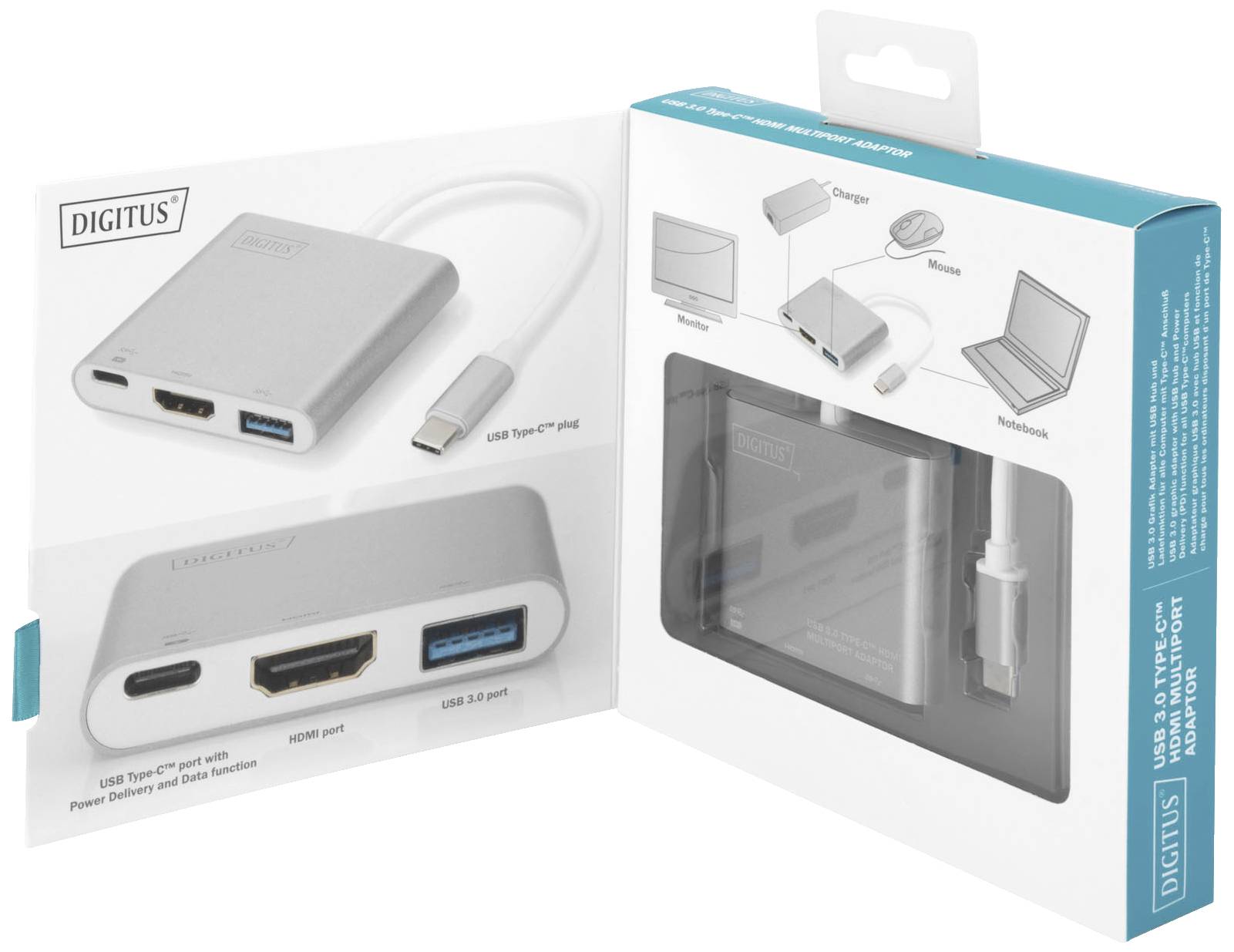 Digitus DA-70838-1 HDMI / USB Adaptateur [1x USB 3.0 mâle type C - 1x HDMI femelle, USB 3.0 femelle type A, USB-C® femel-2