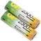 Deux piles rechargeables GP AA, modèle 2300, disposées côte à côte. Elles sont vert-blanc-orange et conviennent aux appareils électroniques.