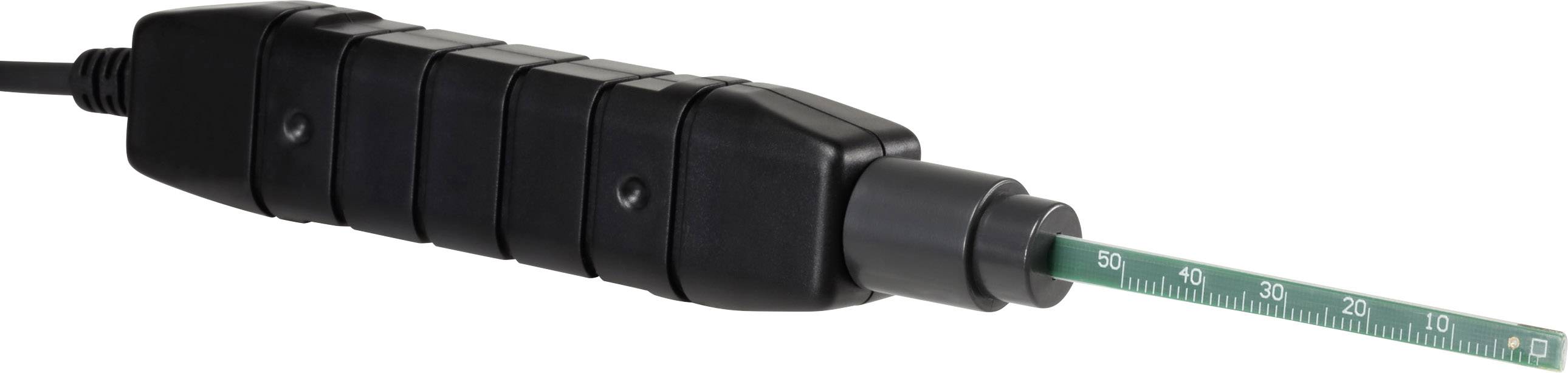 Capteur électronique noir avec électrode métallique longue et étroite, numéroté de 0 à 50, permettant la lecture de valeurs mesurées.