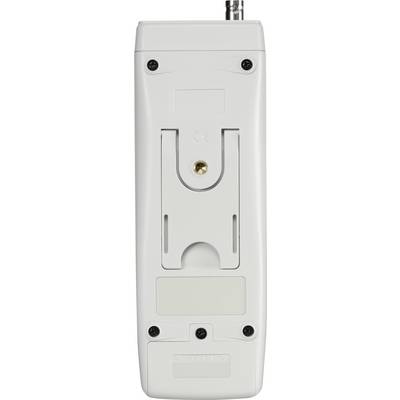 Dos d'un appareil électronique blanc avec un port en haut et des découpes pour le montage, quatre vis dans les coins.