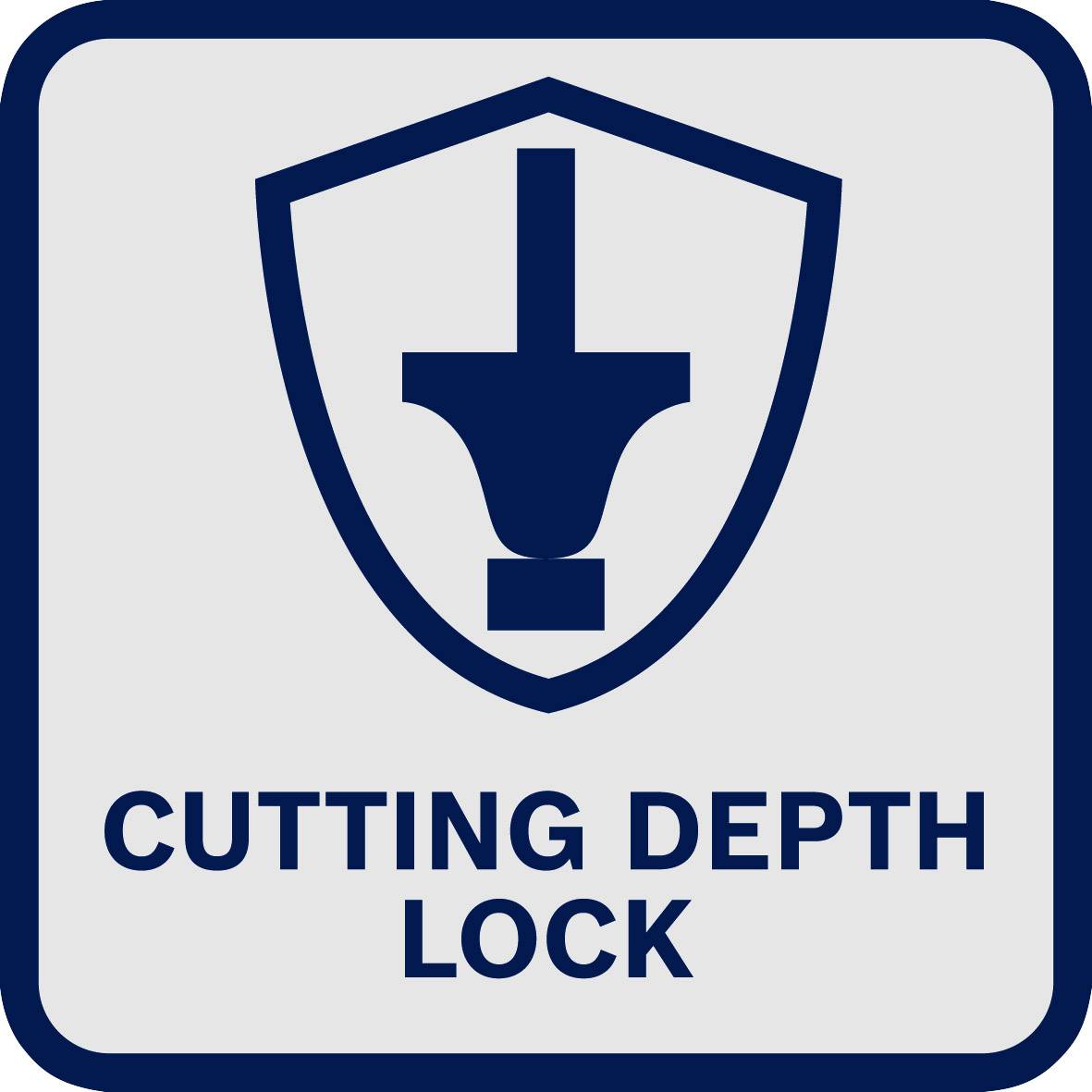 Panneau avec un symbole d'un mécanisme de verrouillage et l'inscription 'CUTTING DEPTH LOCK', indiquant la fonction de verrouillage de la profondeur de coupe.