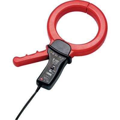 Capteur de pince ampèremétrique électrique avec boucle de préhension rouge et poignée noire. Utilisé pour mesurer l'intensité du courant électrique.