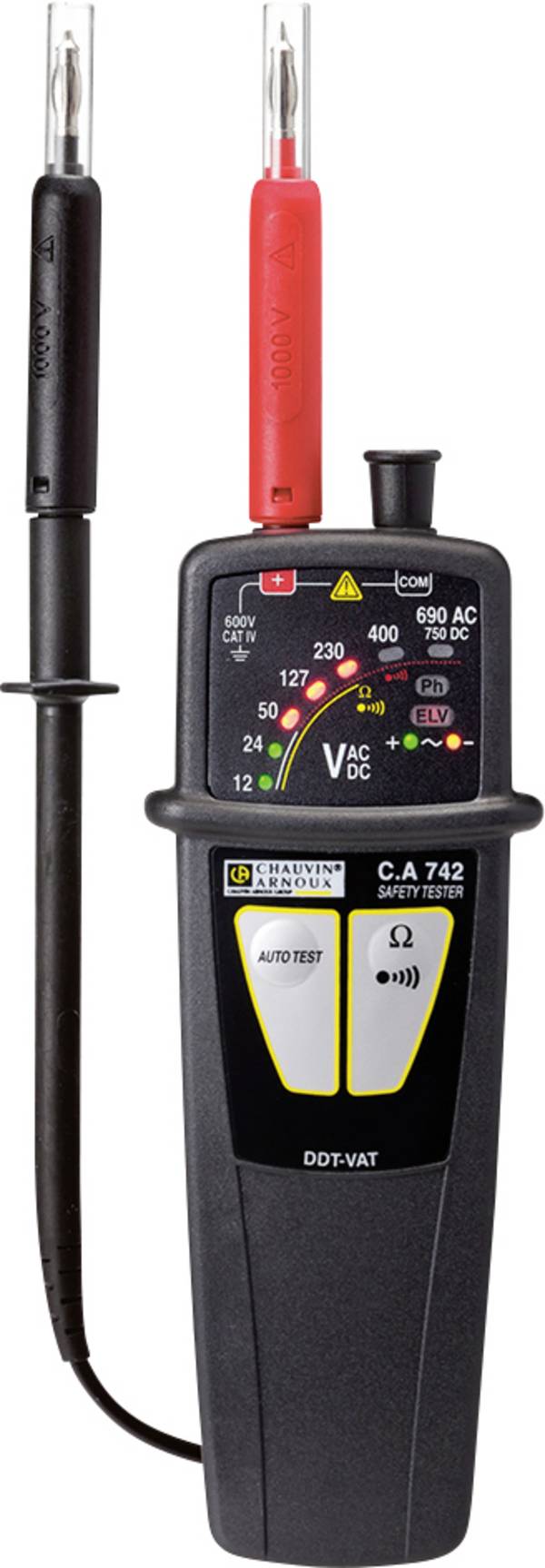 Testeur de tension à 2 pôles Chauvin Arnoux C.A 742 IP2X  CAT IV 600 V Acoustique, Bargraphe, LED