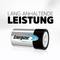 Pile avec l'inscription 'Energizer Max Plus' sur un support réfléchissant. En haut, il est écrit 'Performances durables'.