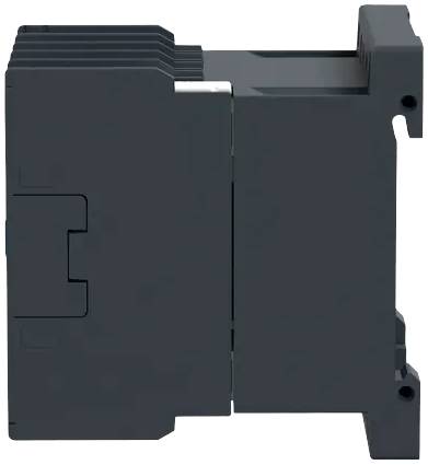 Un module électronique noir et rectangulaire avec des bords nervurés, probablement un composant d'une unité de contrôle industrielle.