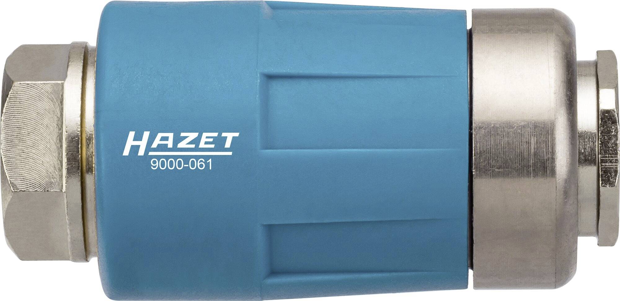 Connecteur de sécurité pneumatique bleu de Hazet, numéro de modèle 9000-061, avec éléments en métal et en plastique.