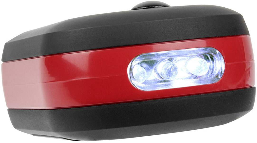 Lampe de poche à LED noires et rouges avec trois LED lumineuses, compacte et portable, adaptée aux activités de plein air.