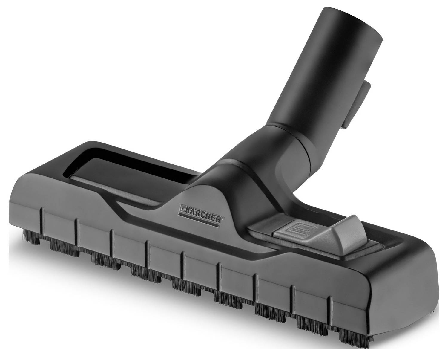 Outil de sol Hoover avec des poils, tube incliné et base rectangulaire, utilisé pour nettoyer efficacement les sols durs à l'aspirateur.