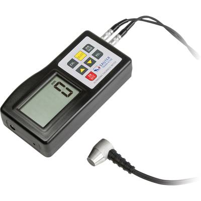 Appareil de mesure d'épaisseur ultrasonique portable avec écran LCD, touches de calibrage, bouton de démarrage et capteur connecté pour la mesure des matériaux.