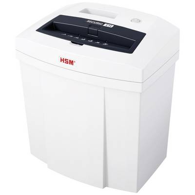 Un destructeur de documents blanc avec un panneau de commande noir et le nom de marque 'HSM' sur l'avant.