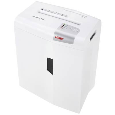 Destructeur de documents blanc HSM, modèle Shredstar X10, avec touches et indicateurs lumineux sur le dessus et fente d'alimentation papier.
