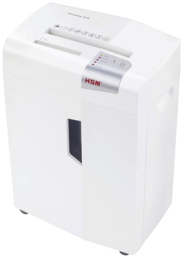 Destructeur de documents HSM shredstar X15 15 feuille(s) destruction par particules 4 x 37 mm P-4 26 l Détruit également les CD, les DVD, les agrafes, les trombones, les cartes de crédit