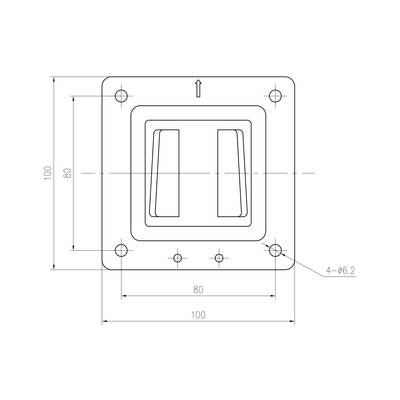 Dessin technique d'un interrupteur rectangulaire avec dimensions : 100 x 80 mm. La flèche en haut indique le sens de montage.
