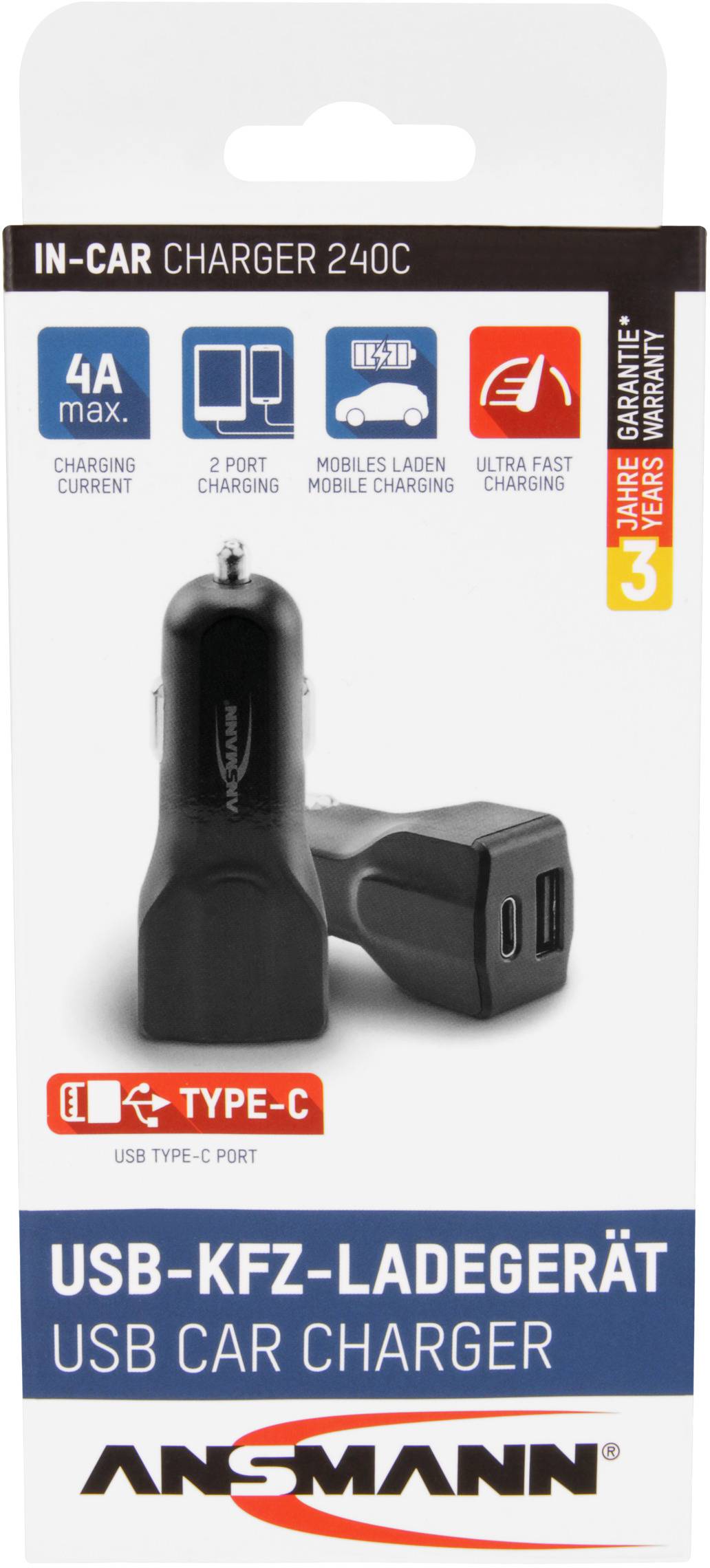 Ansmann 240C Chargeur USB 20 W USB, USB-C® femelle noir pour voiture, pour camion protection contre les surintensités-8