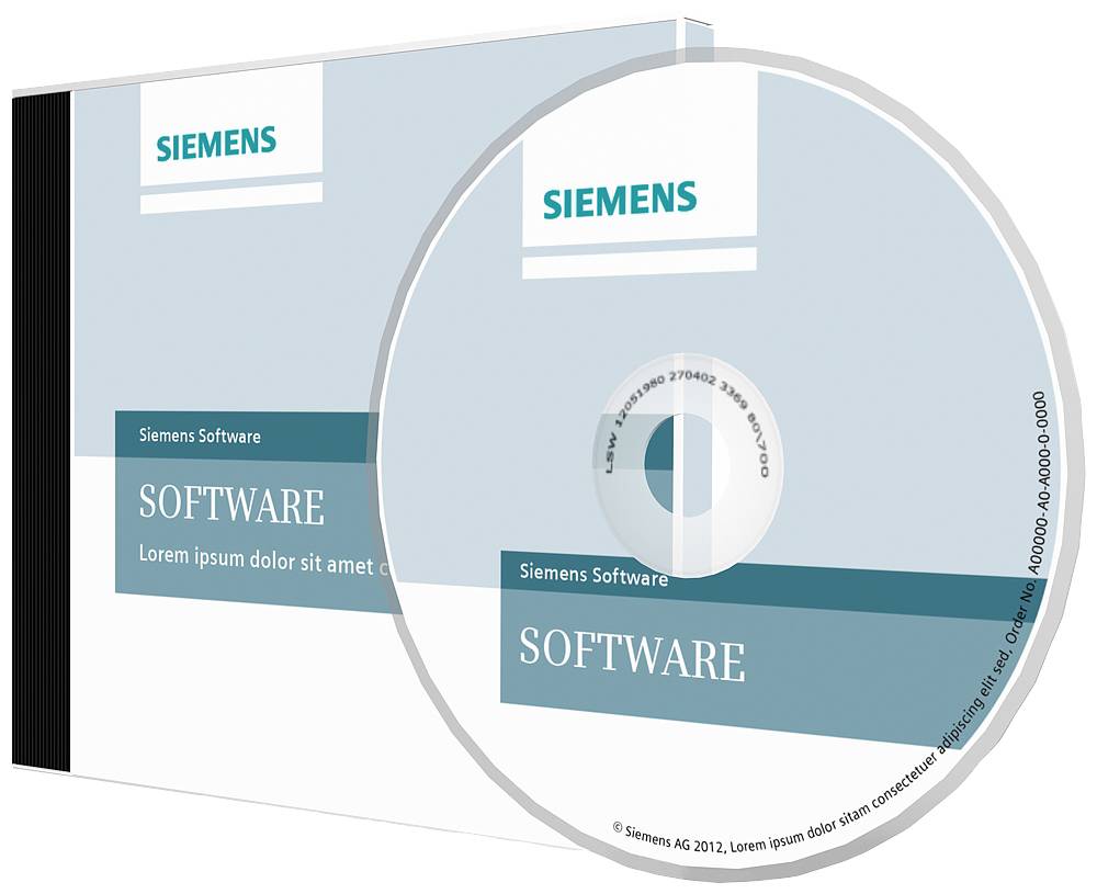 CD et pochette de logiciel Siemens, avec un design bleu et blanc et le texte 'SOFTWARE'.