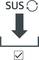 'Symbole avec une grande flèche vers le bas, un symbole de recyclage et une coche dans un carré. En haut est écrit "SUS".'