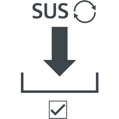 Symbole 'SUS' avec des flèches de recyclage, en dessous une grande flèche pointant vers le bas, avec une coche dans une case à la base.