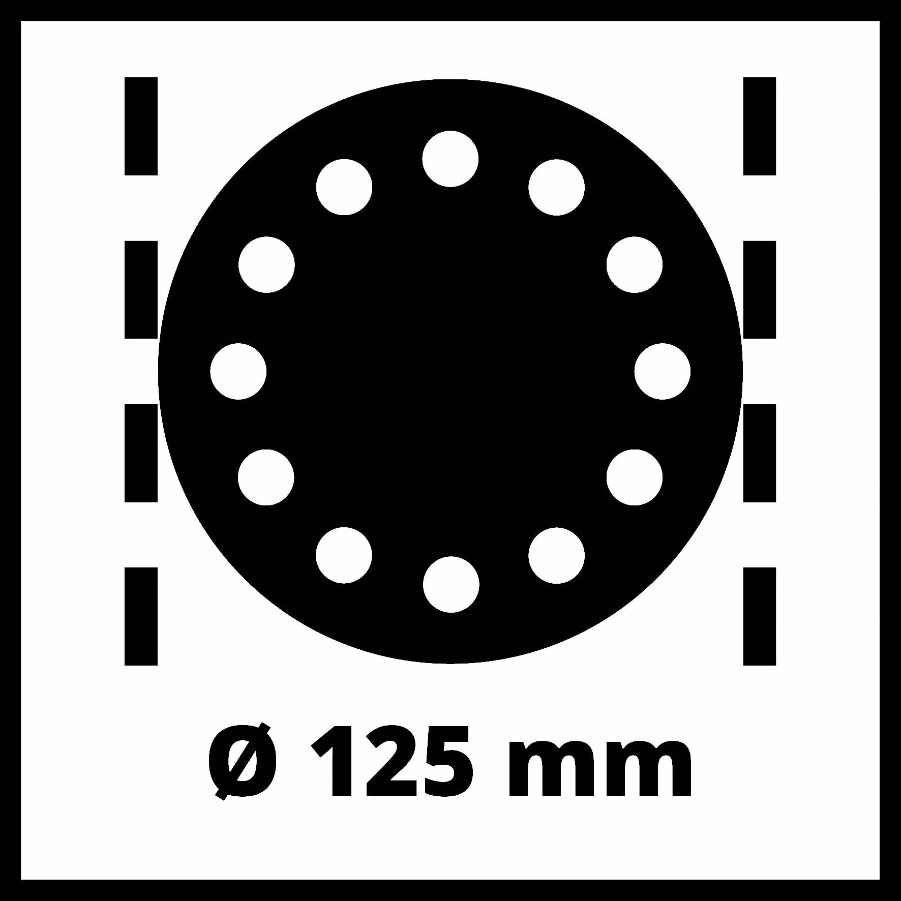 'Le symbole montre un cercle noir avec un diamètre de 125 mm, entouré de cercles plus petits et de lignes pointillées.'