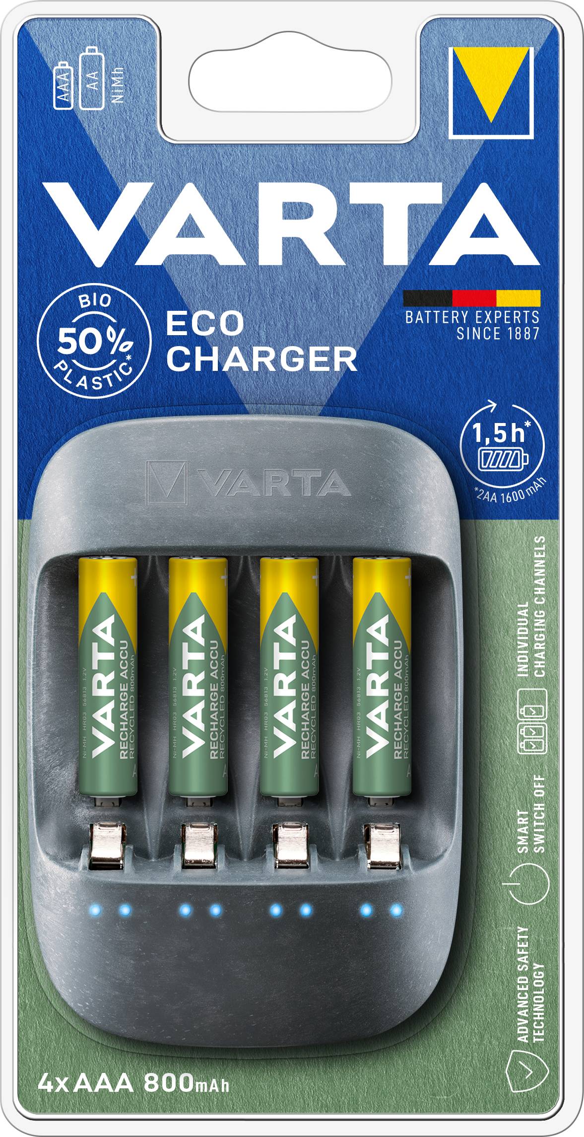 Varta Eco Charger 4x56813 Chargeur de piles rondes NiMH LR03 (AAA), LR6 (AA)-5