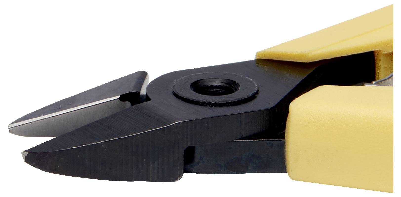 Coupe-fil à poignée jaune avec des lames métalliques tranchantes, utilisé pour couper des fils et de petits objets métalliques.