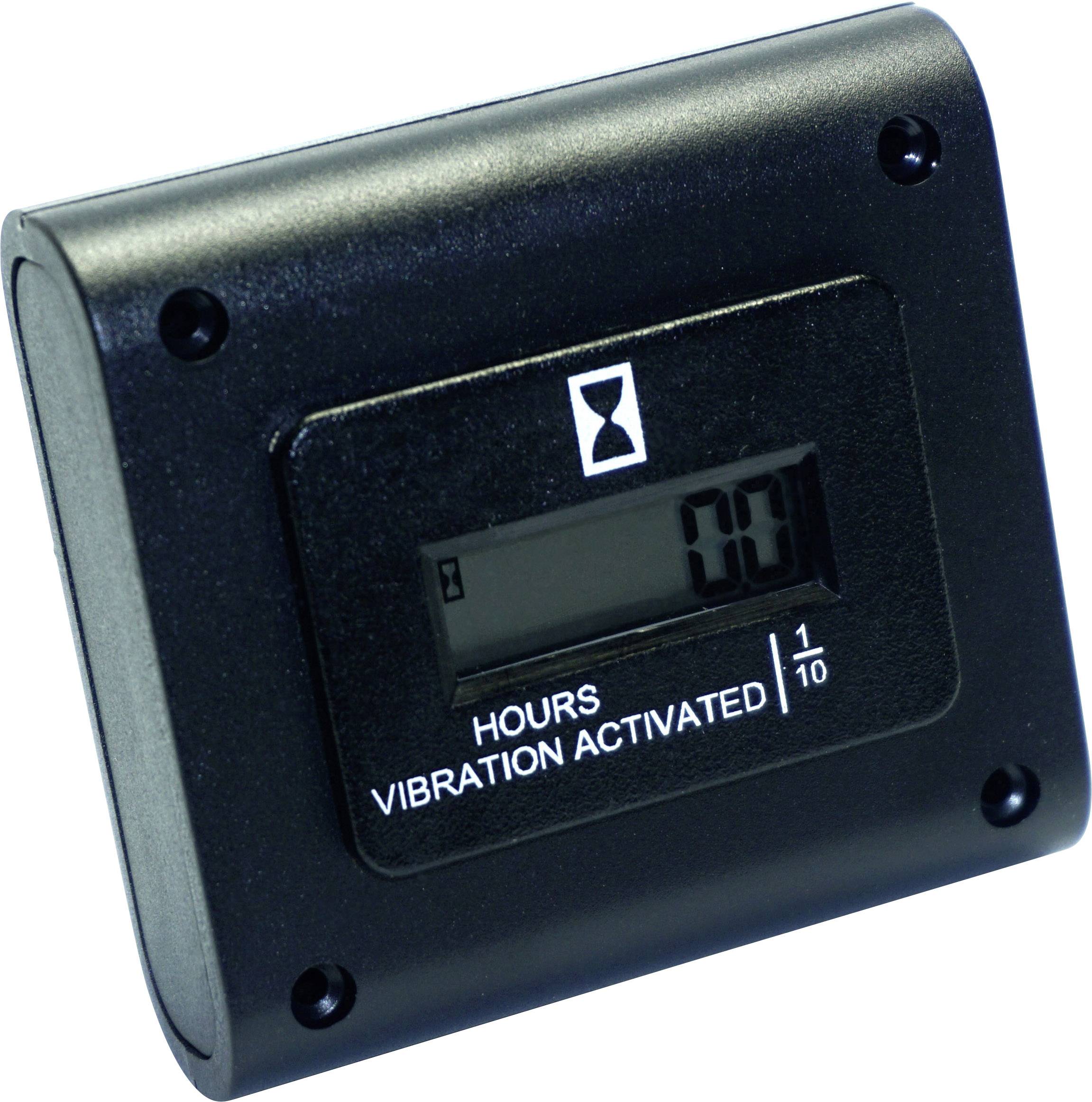 Compteur horaire noir activé par vibration avec affichage numérique. Principalement utilisé pour la surveillance du temps de fonctionnement des machines.