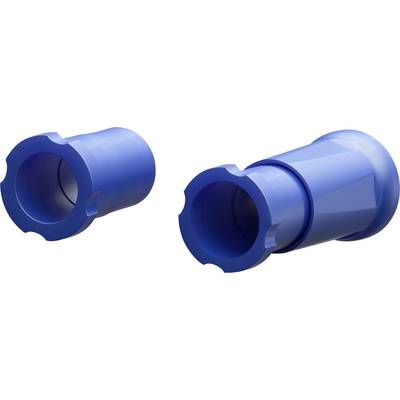 Deux adaptateurs en plastique bleu : Celui de gauche montre l'extérieur, celui de droite présente la fonction de connexion à un tuyau.