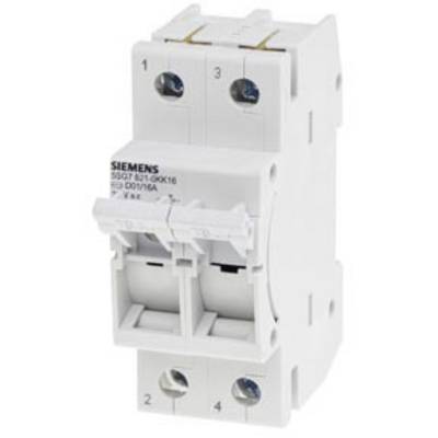 Un interrupteur électrique blanc de puissance Siemens avec deux interrupteurs à bascule, portant des spécifications techniques.