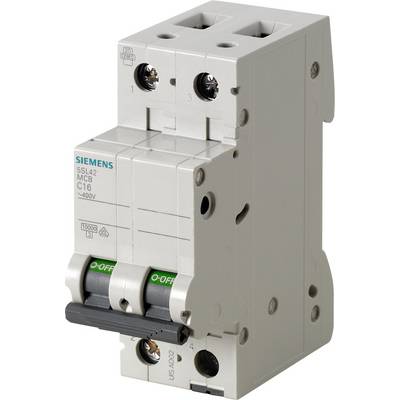 Un disjoncteur Siemens à deux circuits, identifié comme 'MCB C16 5SL42', adapté jusqu'à 400V.