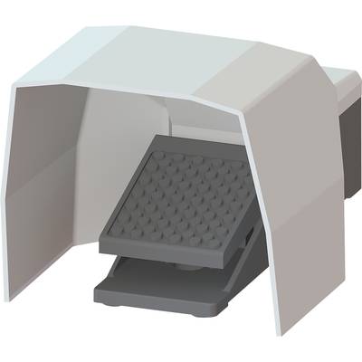 Une pédale grise à structure texturée, entourée d'un couvercle protecteur blanc, probablement destinée à des applications industrielles ou techniques.
