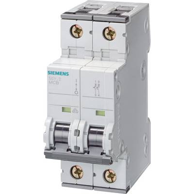 Un disjoncteur blanc Siemens à deux interrupteurs avec des marquages verts, adapté pour les circuits électriques.