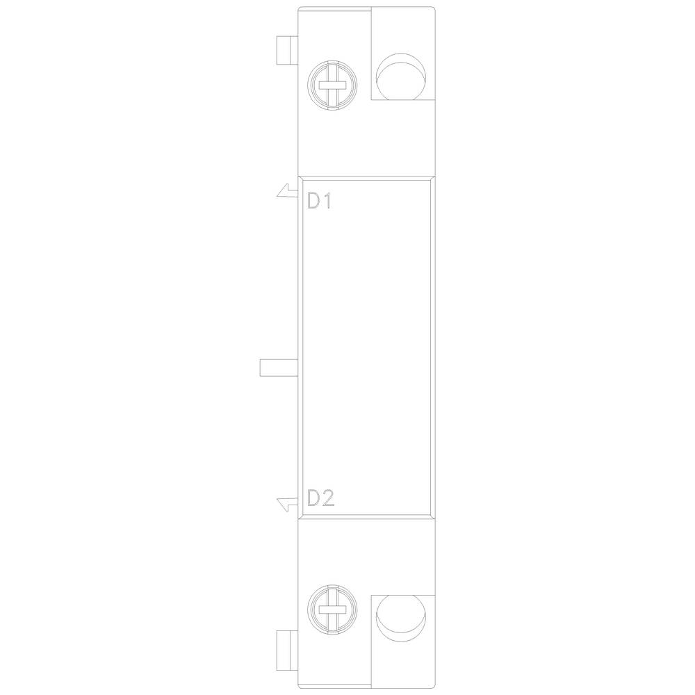 Dessin technique d'un composant électrique avec les marquages 'D1' et 'D2', incluant des symboles de vis.