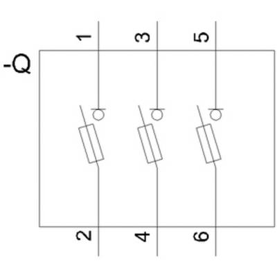 Schéma de circuit avec trois interrupteurs montés en parallèle, numérotés de 1 à 6, permettant la connexion d'un circuit électrique au point 'Q'.